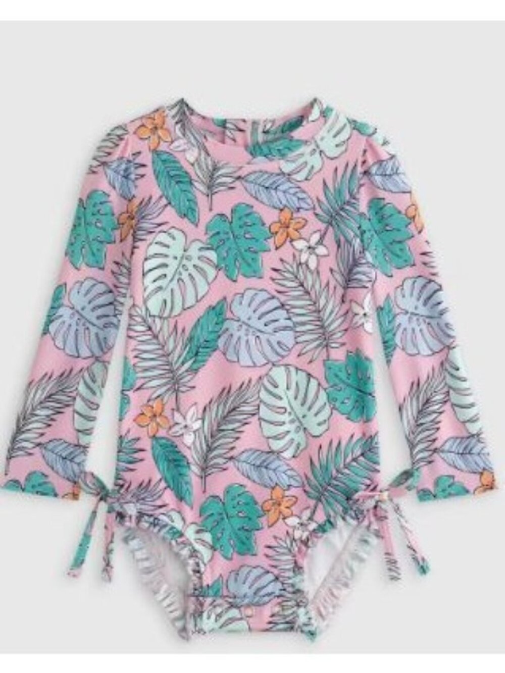 NEW Quince Toddler Long Sleeve Tie One-Piece Swimsuit, Palm, Size 3T